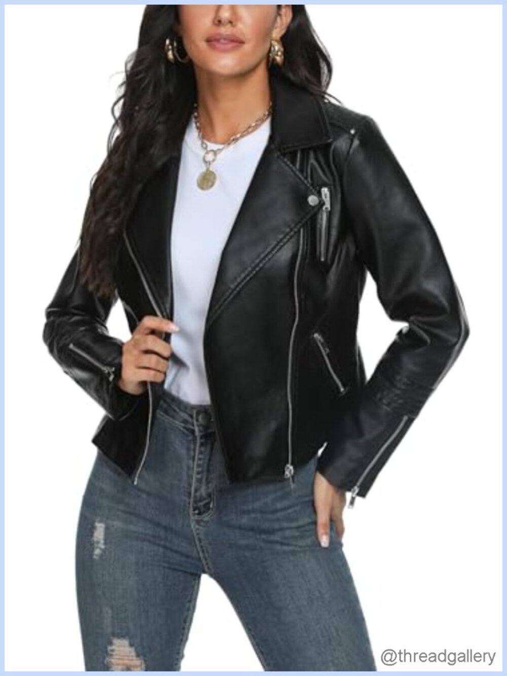Vegan Faux Leather Moto Biker Jacket for Women - Lightweight Tailored Coat